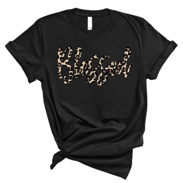 Love in Faith | Blessed Leopard Short Sleeve Christian T-Shirt for Women | Stylish Faith-Based Appar...