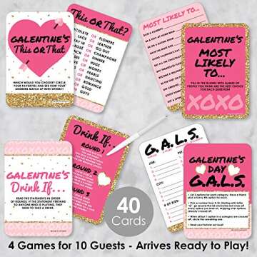 Big Dot of Happiness Be My Galentine - 4 Galentine’s & Valentine’s Day Party Games - 10 Cards Ea...