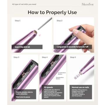 MelodySusie Cordless Electric Nail Drill Machine 11 in 1 Kit,PC180F 25000RPM Portable Rechargeable Nail Efile Set for Acrylic Gel Dip Powder Nails, 25 Speeds Manicure Pedicure Polishing Shape Tools