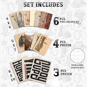 Waschbär Western Wall Decor, Farmhouse Posters, Boho Ranch Desert Southwest Wall Collage Kit, Weste...