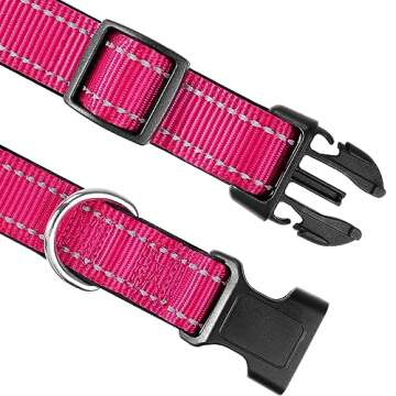 Joytale Reflective Dog Collar,Soft Neoprene Padded Breathable Nylon Pet Collar Adjustable for Puppy and Small Dogs,Hotpink,XS
