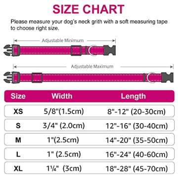 Joytale Reflective Dog Collar,Soft Neoprene Padded Breathable Nylon Pet Collar Adjustable for Puppy and Small Dogs,Hotpink,XS