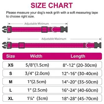 Joytale Reflective Dog Collar,Soft Neoprene Padded Breathable Nylon Pet Collar Adjustable for Puppy and Small Dogs,Hotpink,XS