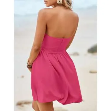 Stylish Strapless Summer Mini Dress in Bright Pink