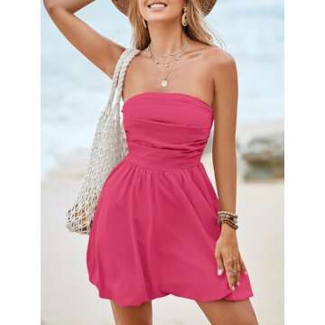 Stylish Strapless Summer Mini Dress in Bright Pink