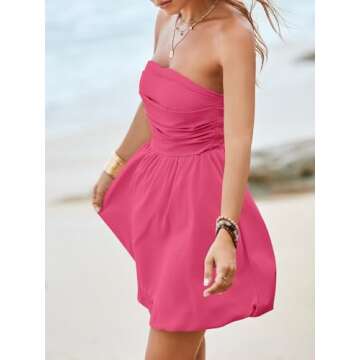 Stylish Strapless Summer Mini Dress in Bright Pink