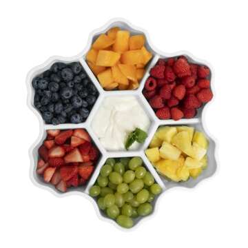 KOLORAE Snowflake Serving Tray - Reusable Unique 7 Compartment Holiday Snack Tray with Lid. Great fo...