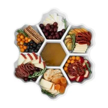 KOLORAE Snowflake Serving Tray - Reusable Unique 7 Compartment Holiday Snack Tray with Lid. Great for Entertaining or Food Storage for Appetizers, Snacks, Chips and Dip, Fruits and Veggies. (White)