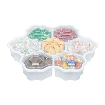 KOLORAE Snowflake Serving Tray - Reusable Unique 7 Compartment Holiday Snack Tray with Lid. Great for Entertaining or Food Storage for Appetizers, Snacks, Chips and Dip, Fruits and Veggies. (White)