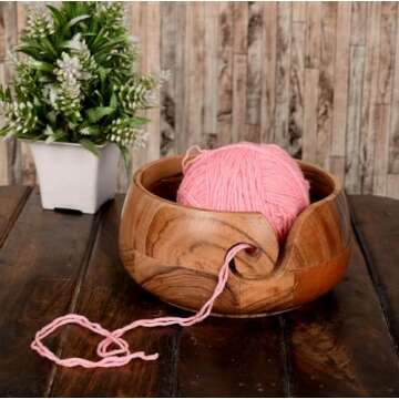 Samhita Acacia Wood Wooden Yarn Bowl for Crocheting & Knitting Hand Made by Indian Artisans Birthday...