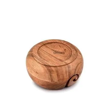 Samhita Acacia Wood Wooden Yarn Bowl for Crocheting & Knitting Hand Made by Indian Artisans Birthday Gifts for Mom & Knitting Lovers (6" x 6" x 3")