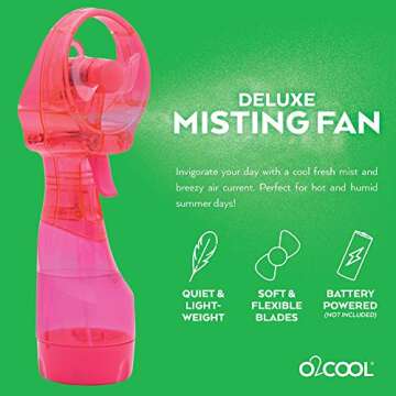 O2COOL Deluxe Handheld Battery Powered Water Misting Fan (Raspberry) Batteries Included