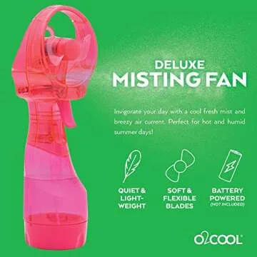 O2COOL Deluxe Handheld Battery Powered Water Misting Fan (Raspberry) Batteries Included