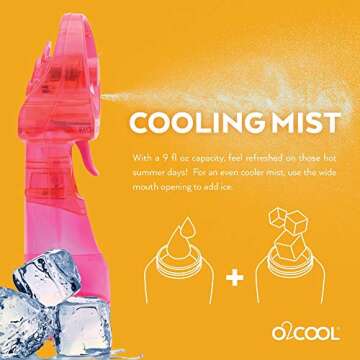 O2COOL Deluxe Handheld Battery Powered Water Misting Fan (Raspberry) Batteries Included