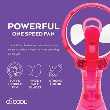 O2COOL Deluxe Handheld Battery Powered Water Misting Fan (Raspberry) Batteries Included