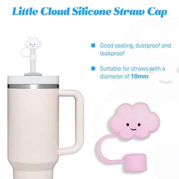 4 Pack Compatible with Stanley 30&40 Oz Tumbler, 10mm Cloud Shape Straw Covers Cap, Cute Silicone Cl...