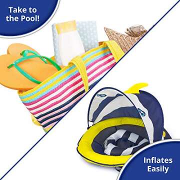 SwimSchool Deluxe Baby Float with Adjustable Canopy - 6-24 Months - Baby Swim Float with Splash & Play Activity Center Safety Seat - Navy/White