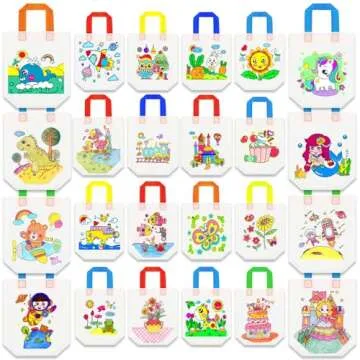 MOLDTAS 24 Styles Cute Cartoon Coloring Goodie Bags Reusable Coloring Carnival Art Party Favor Bags for Color Your Own Goodie Bags for Birthday Party DIY Crafts or Party Favors Supplies