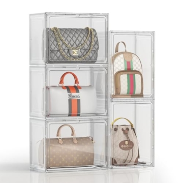 MSHOMELY 5 Pack Purse Organizer for Closet, Clear Handbag Storage Organizer Stackable Display Case w...