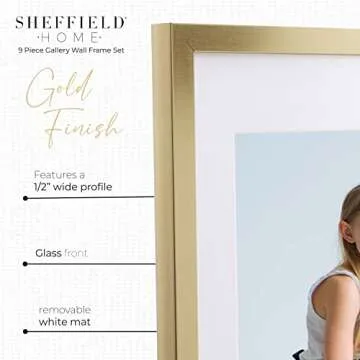 Sheffield Home 9 Piece Gallery Wall Frame Set, 11x14 Inch, Gold