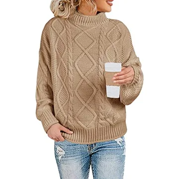 Womens Turtleneck Oversized Pullover Sweaters Cable Knit Batwing Long Sleeve Loose Fit Chunky Jumper...