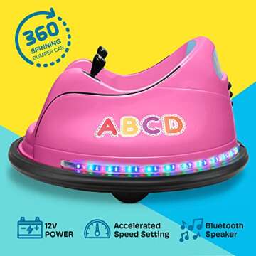 Kidzone 12V 2-Speeds Electric Ride On Bumper Car for Kids & Toddlers 1.5-6 Years Old, DIY Sticker Ba...