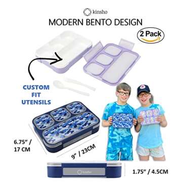 kinsho Camo & Unicorn Lunch Boxes for Boys Girls, 4 Compartment Bento-Box Lunch-Box for Kids Toddler...