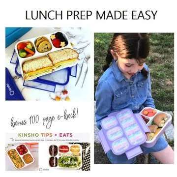 kinsho Camo & Unicorn Lunch Boxes for Boys Girls, 4 Compartment Bento-Box Lunch-Box for Kids Toddlers, School or Travel Snack Containers, Utensils, Rainbow Unicorns Blue Camouflage Set of 2