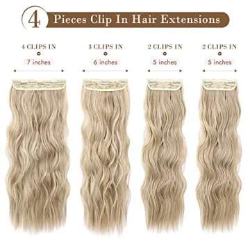 REECHO Hair Extensions, 4PCS Clip in Hair Extensions HE001 Natural Soft Synthetic Hairpieces for Wom...