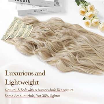 REECHO Hair Extensions, 4PCS Clip in Hair Extensions HE001 Natural Soft Synthetic Hairpieces for Women, Dark Ash Blonde