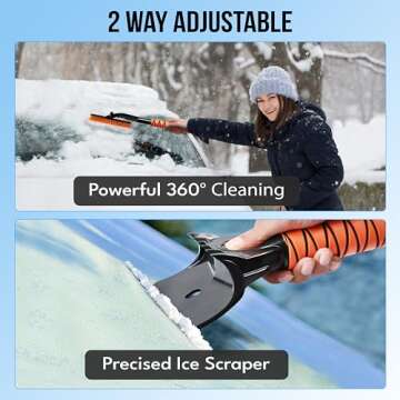 EcoNour 27" 3 in 1 Snow Brush with Ice Scraper | 360° Rotatable Winter Car Tool | Detachable Grip f...
