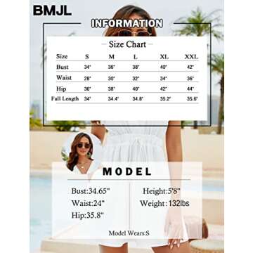 BMJL Womens Swimsuit Cover Up Deep V Neck Bathing Suit Cover Ups Beach Short Mini Dress Swim Bikini Coverup(S,White)