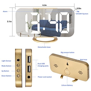 Stylish Digital Alarm Clock with Mirrored Display and USB Ports