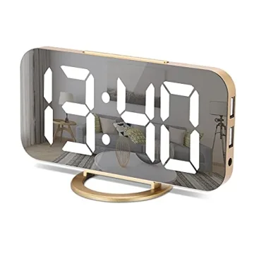 Stylish Digital Alarm Clock with Mirrored Display and USB Ports