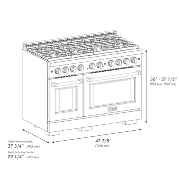 ZLINE 48 in. Paramount Double Oven Gas Range - 8 Brass Burners in Satin Stainless Steel