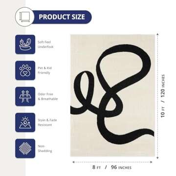 Abani Abstract Beige/Black Area Rug - 8'x10' - Modern Curved Line Design - Deco Collection - Easy to...