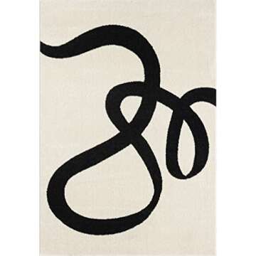 Abani Abstract Beige/Black Area Rug - 8'x10' - Modern Curved Line Design - Deco Collection - Easy to Clean - Durable for High Traffic Areas - Living Room, Dining Room - Medium Pile