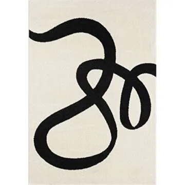 Abani Abstract Beige/Black Area Rug - 8'x10' - Modern Curved Line Design - Deco Collection - Easy to Clean - Durable for High Traffic Areas - Living Room, Dining Room - Medium Pile