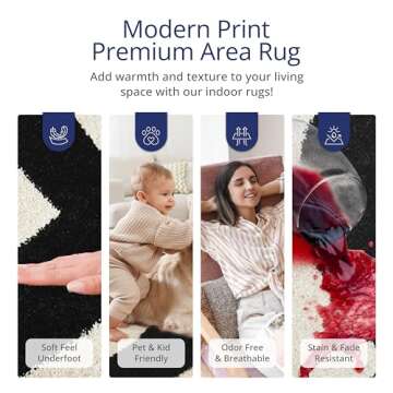 Abani Abstract Beige/Black Area Rug - 8'x10' - Modern Curved Line Design - Deco Collection - Easy to Clean - Durable for High Traffic Areas - Living Room, Dining Room - Medium Pile