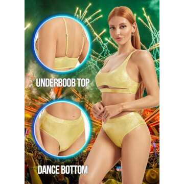 Glitter Rave Outfits for Women - Music Festival Metallic EDM Holographic Swimsuit Sexy Underboob Top...