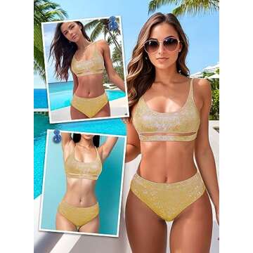 Glitter Rave Outfits for Women - Music Festival Metallic EDM Holographic Swimsuit Sexy Underboob Top Dance Bottom(Gold,L,1302a)