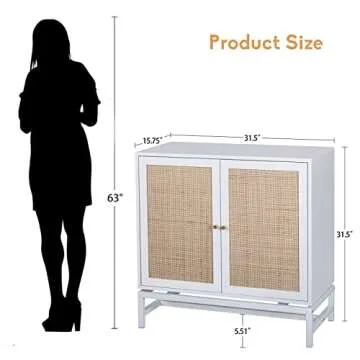 Goujxcy Set of 2 Rustic Buffet Sideboard Cabinet, Natural Rattan Coffee Bar Accent Storage Cabinet w...
