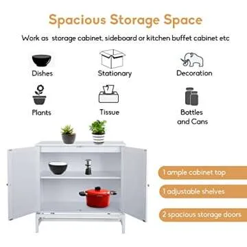 Goujxcy Set of 2 Rustic Buffet Sideboard Cabinet, Natural Rattan Coffee Bar Accent Storage Cabinet with Metal Frame, 2 Cane Doors, Wood Kitchen Sideboard Console Table for Dining Room, Living Room