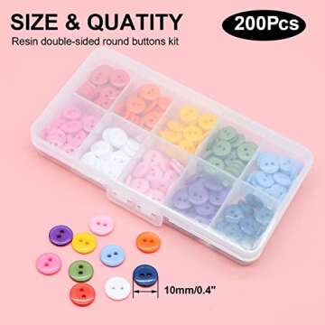 200 OELFFOW Round 10mm Sewing Buttons for Crafts