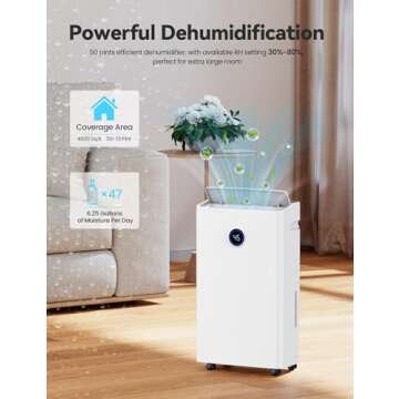 4500 Sq. Ft Dehumidifier for Basement, 50-70 Pints Large Dehumidifiers for Home with drain hose and ...
