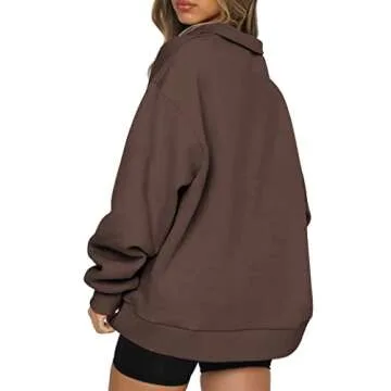 YLDUJ AMUM Quarter Zip Pullover Oversized Sweatshirt For Women Long Sleeve Drop Shoulder 1/4 Zipper Pullover Brown XXL