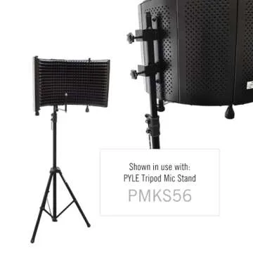 Pyle, Microphone Isolation Shield, Sound Dampening Foam, Studio Quality, Adjustable Mic Depth, Folding Panels, Countertop & Stand Mountable, Includes Removable Shock Mount, Universal Threading
