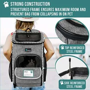 PetAmi Dog Backpack Carrier, Airline Approved Cat Backpacks for Carrying Small Large Cats, Pet Carrier Back Pack, Ventilated Soft Sided for Travel, Hiking, Camping, Max 18 lbs, Heather Gray