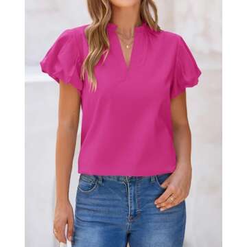 BTFBM Blouses for Women Dressy Casual 2025 Spring Summer Puff Short Sleeve Cute Tops V Neck Business...