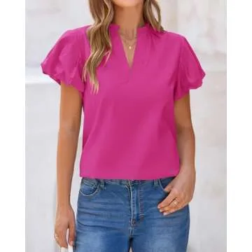 BTFBM Blouses for Women Dressy Casual 2025 Spring Summer Puff Short Sleeve Cute Tops V Neck Business...